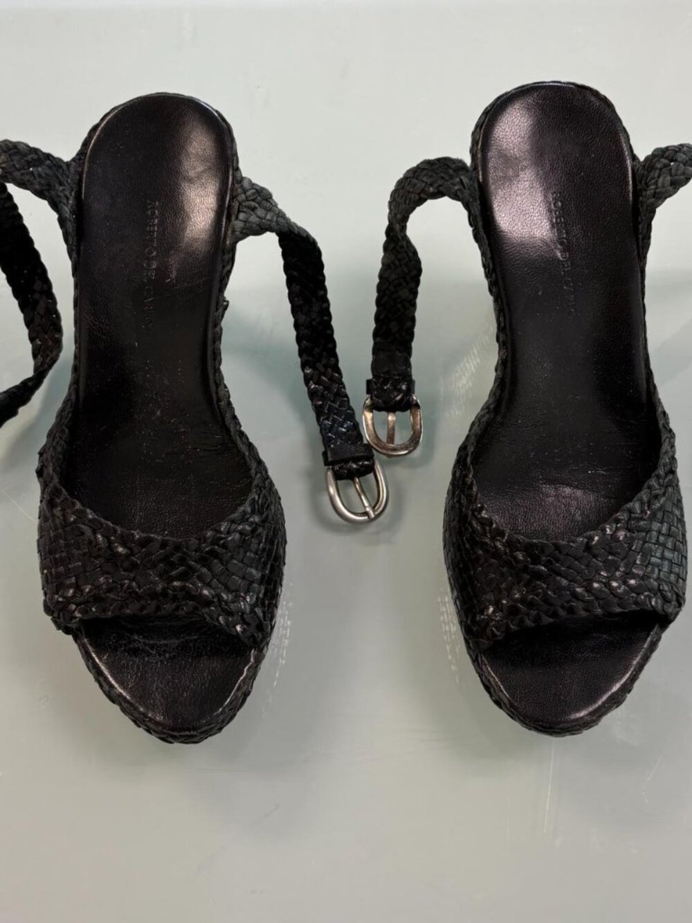 Roberto Del Carlo braided leather wedge heels black